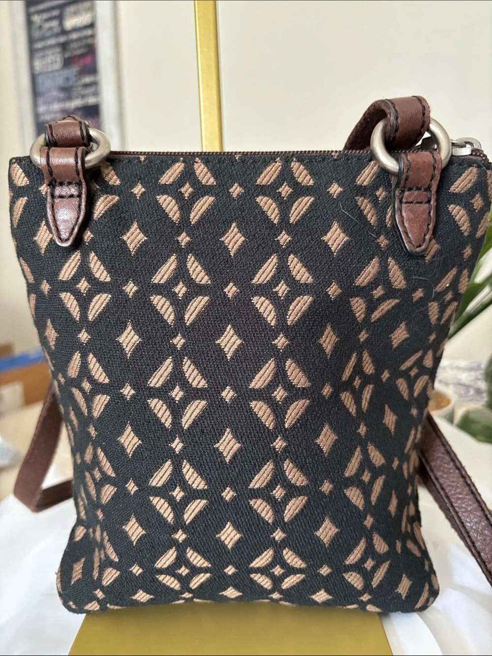 Fossil Maddox Brown & Black Fabric with Leather Trim Crossbody